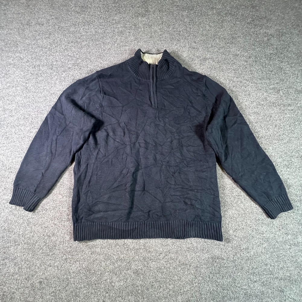 L.L. Bean Sweater Men 2XL Blue Ribbed Knit 1/4 Zip Regular Fit Preppy Minimalist